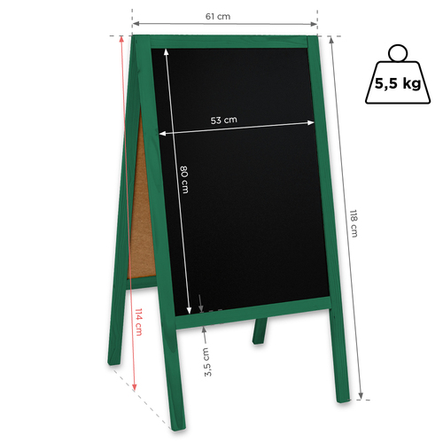 Дървен стопер за тротоар двустранен 61х118см - ЗЕЛЕН
